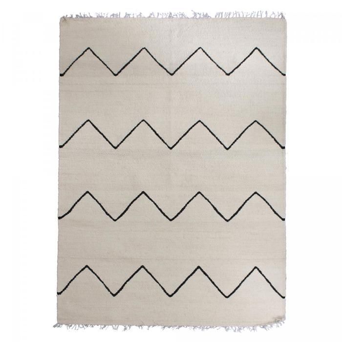 tapis salon 160x230 fait main en laine beige et noir rectangle motif berbère