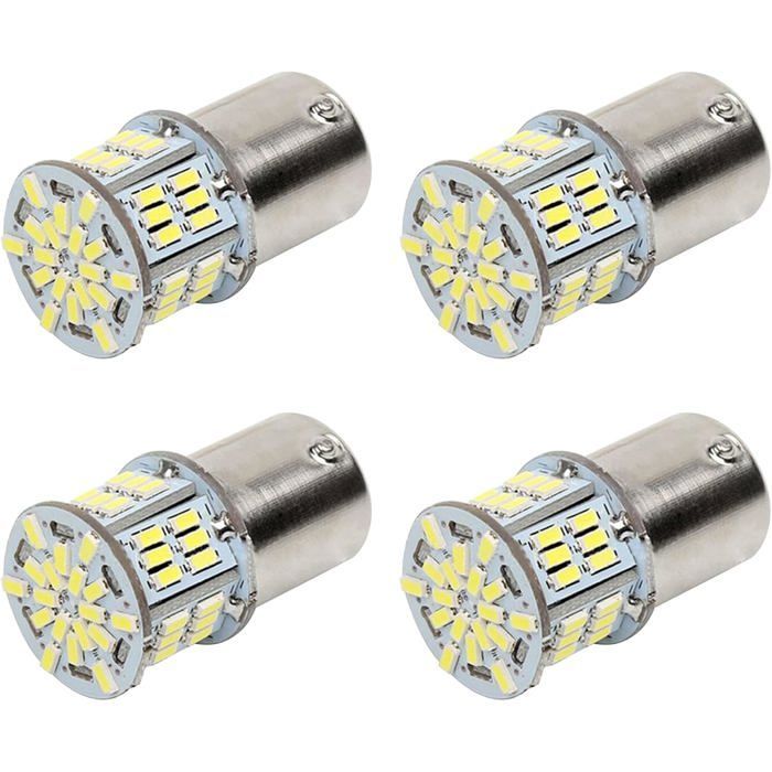 Paquete de 4 bombillas LED 1157 blancas de 6000-7000K P21/5W para automóviles, luces de estacionamiento LED para luces de freno, luces traseras, motocicletas, vehículos recreativos y automóviles.