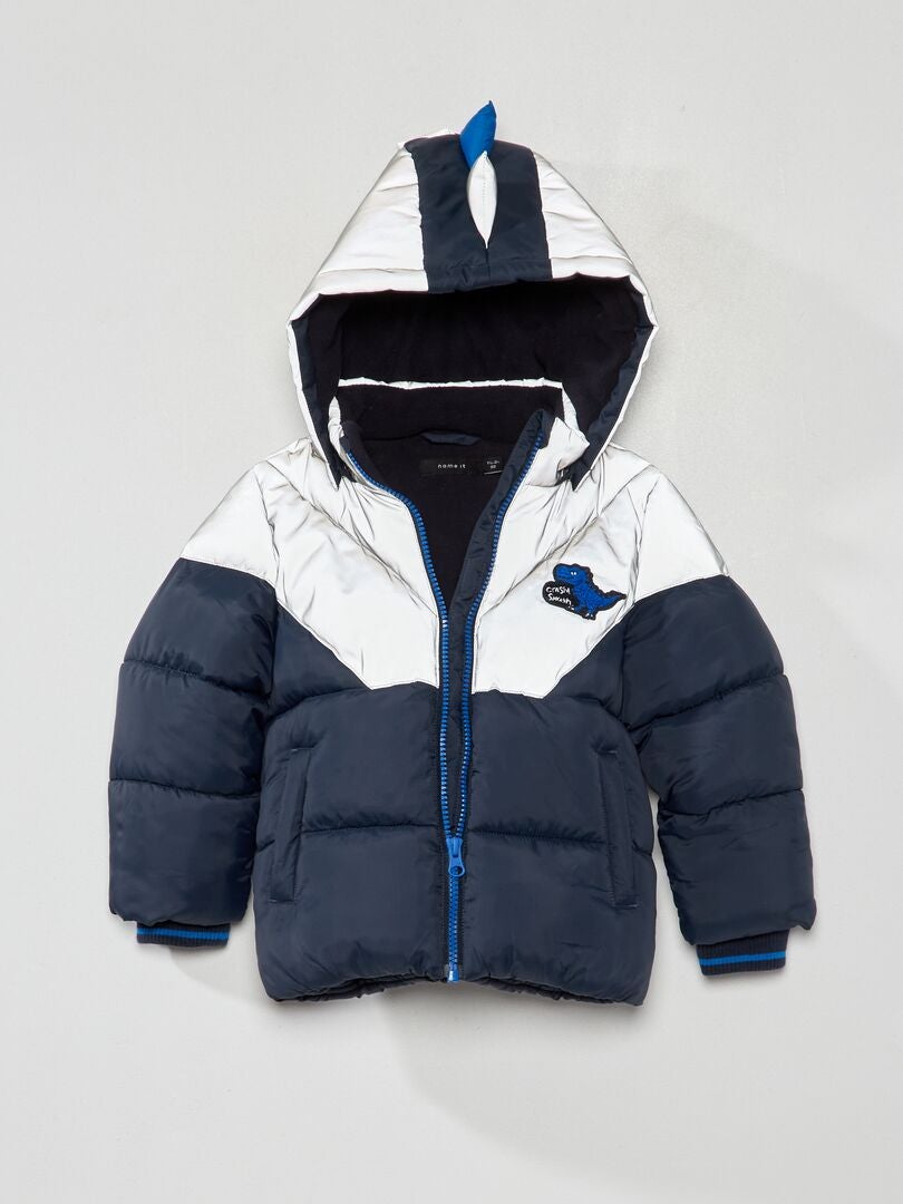 Chaqueta de plumas con bloques de color de dinosaurio - azul