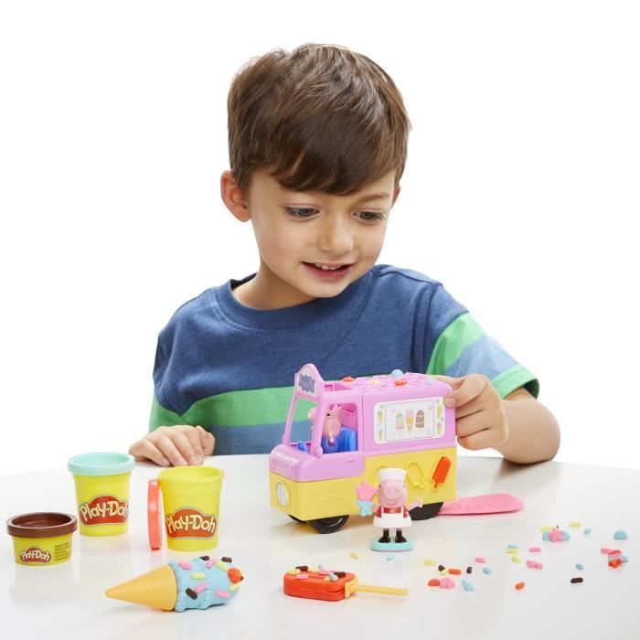 Play-Doh Peppa Pig e il camioncino dei gelati, con le statuine di Peppa Pig e George, 5 vasetti di pasta modellabile, età 3+