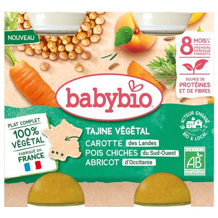 Babybio Tajine de Légumes - Petits Légumes de Nos Régions Boulghour Abricots 400 g