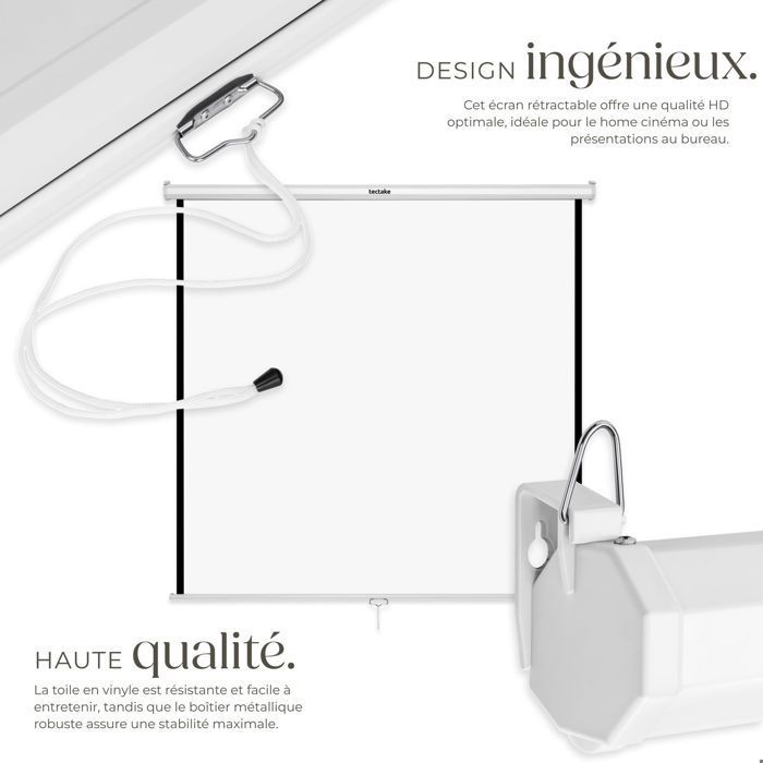 Pantalla de proyección - TECTAKE - Pantalla de proyección extensible de poliéster de 178 x 178 cm - Blanca