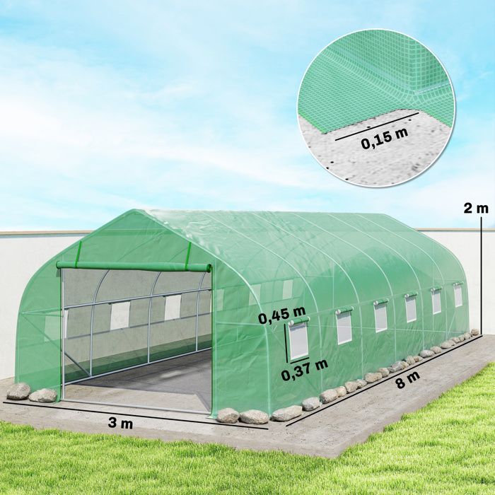 Outsunny - Estufa de jardim - PE - 8x3x2m - Verde