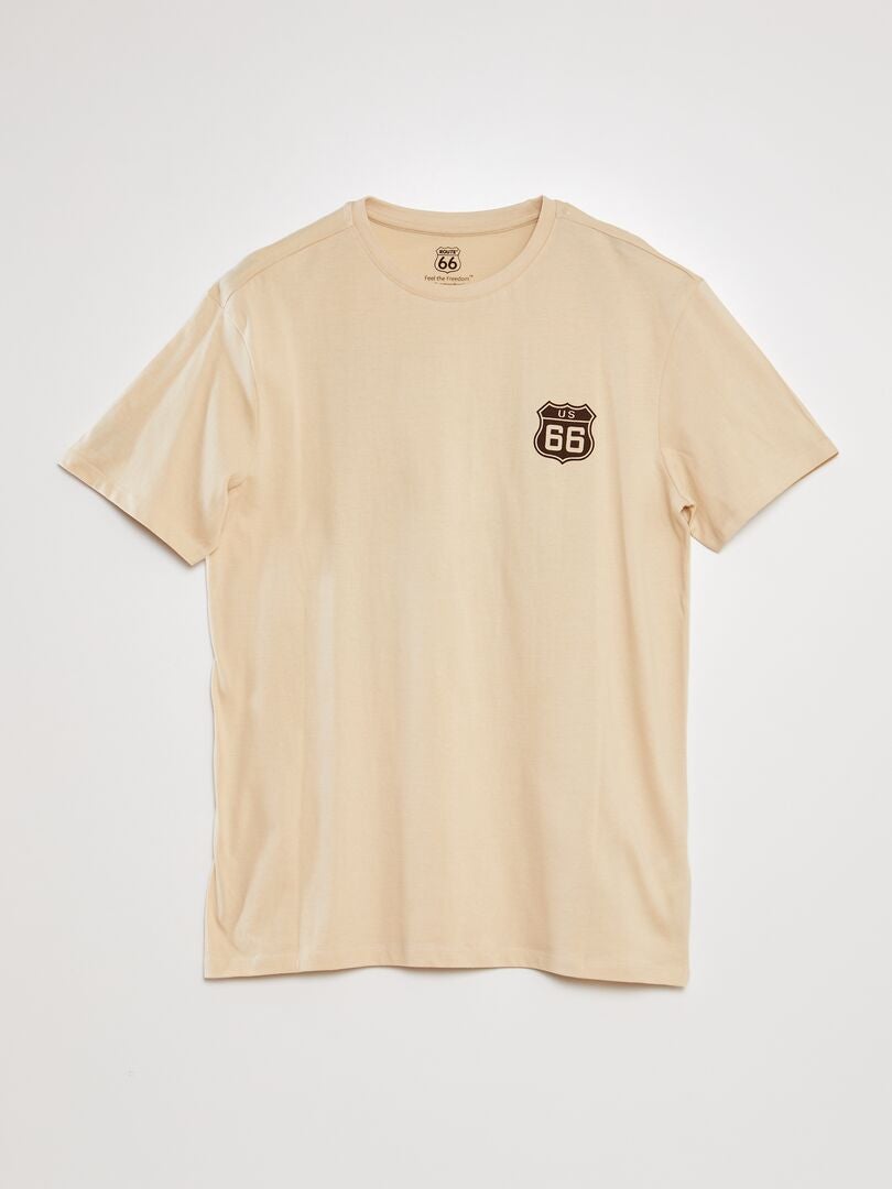 T-shirt met 'Route 66'-print - beige