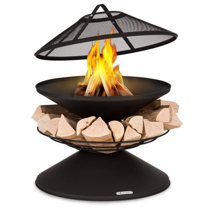 Brasero Blumfeldt Aguilera - Brasero de exterior con barbacoa - 65 cm - Acero negro