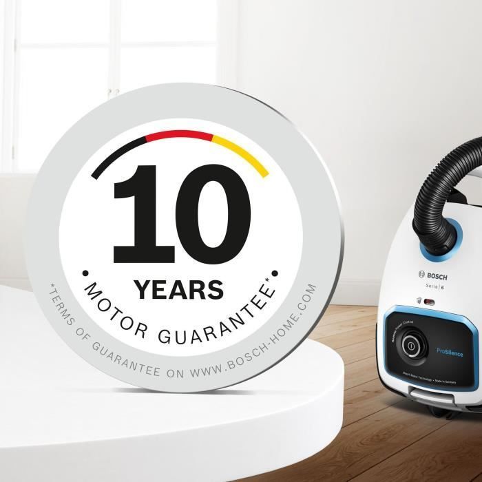 BOSCH BGB6SIL1 - aspirateur avec sac - Série 6 ProSilence - blanc - variateur de puiss à la poignée - 66 dB - ULPA - 12m - 4,5L sac