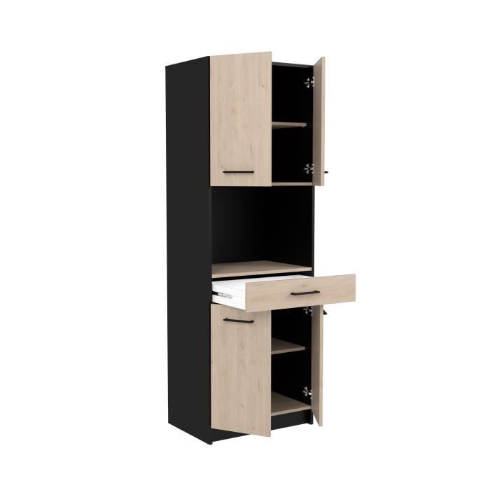 IDEM keukendressoir - Eikenhout en zwarte afwerking - 4 deuren + 1 lade - B 60 x D 42 x H 177 cm