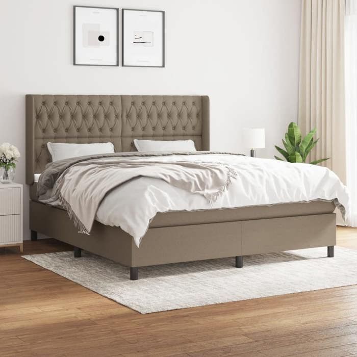 Bed base with mattress - vidaXL - 180x200 cm - Taupe - Polyester fabric - Pocket springs - Medium-firm support