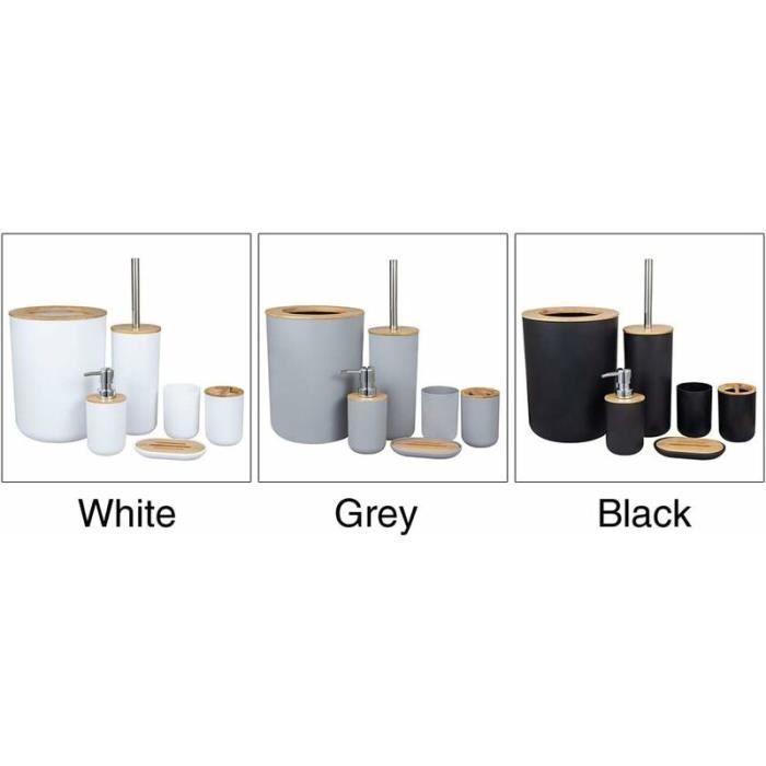 Juego de accesorios de baño - YYV - 6 piezas - Ecológico - Negro - Bambú natural
