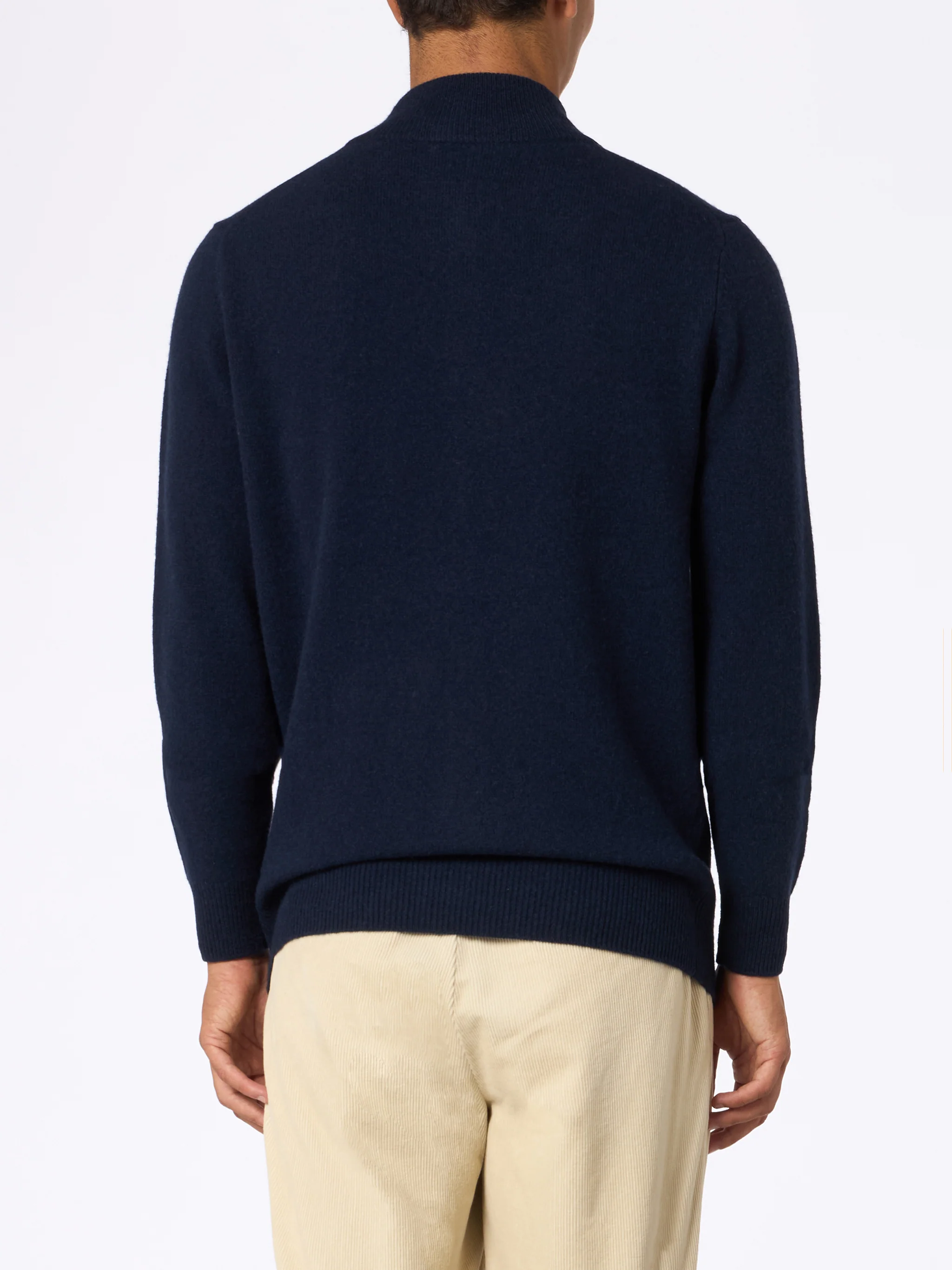 Pull Jermyn pour homme en laine d'agneau bleue à col zippé