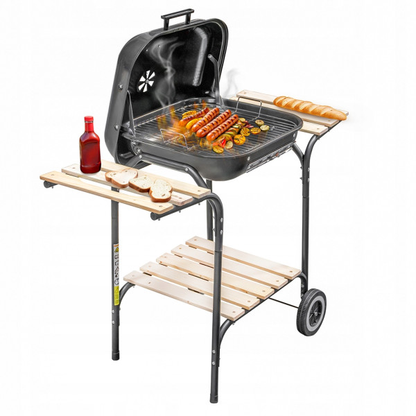 Grill Ogrodowy Węglowy Z Pokrywą Duży Chromowany Ruszt 3 Półki Mega-M