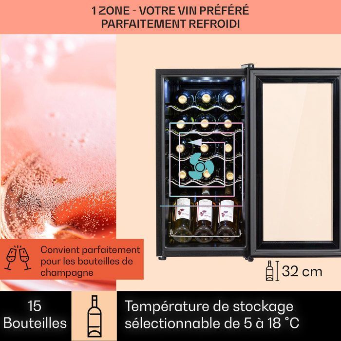 Wijnkelder - KLARSTEIN - Shiraz 15 Slim Uno - 44 L - 5-18°C - Touchscreen - Zwart
