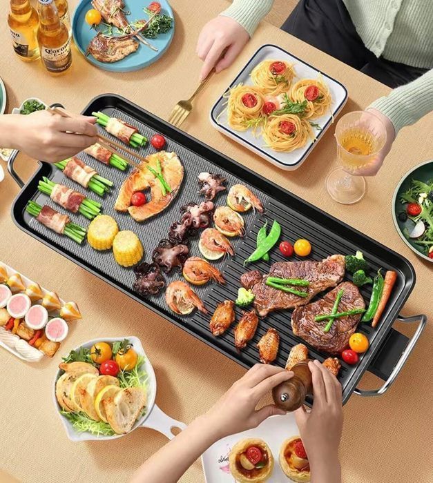 1350W Electric Griddle, Non-Stick Coating, Mixed Surface, Adjustable Thermostat - 48*28cm