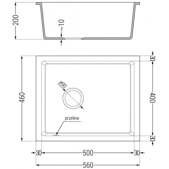 Fregadero de granito Mexen Pedro de un solo seno, 560 x 460 mm, color beige - 6508561000-69