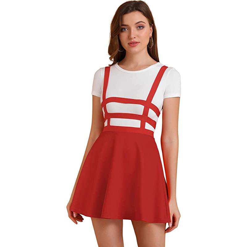Jupe à bretelles mini plissée trapèze pour femme, taille élastique, style kawaii