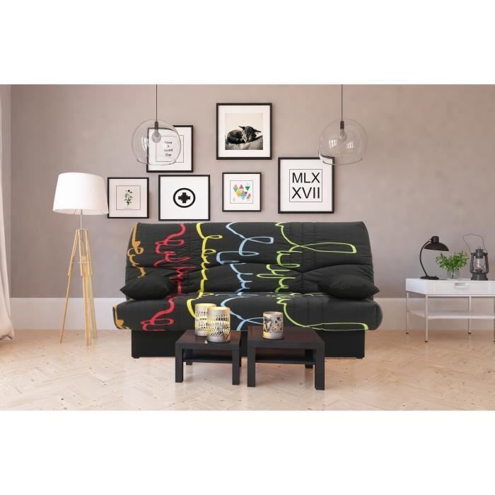 Sofá-cama de 3 lugares com mecanismo click-clack - Tecido com estampa de grafite - L 190 x P 92 cm - DREAM - Estilo contemporâneo