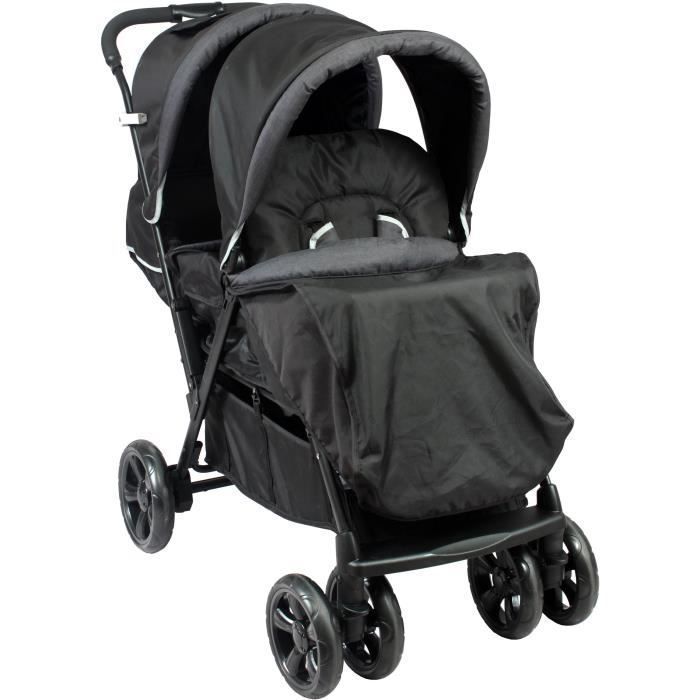 Passeggino doppio BAMBISOL - Completamente equipaggiato - Parapioggia incluso - Facile da piegare