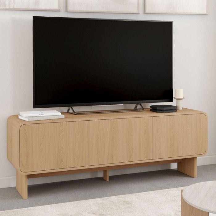 IDMARKET CAPUCINE 140cm tv-meubel met 3 deuren, beuken afwerking, afgerond design