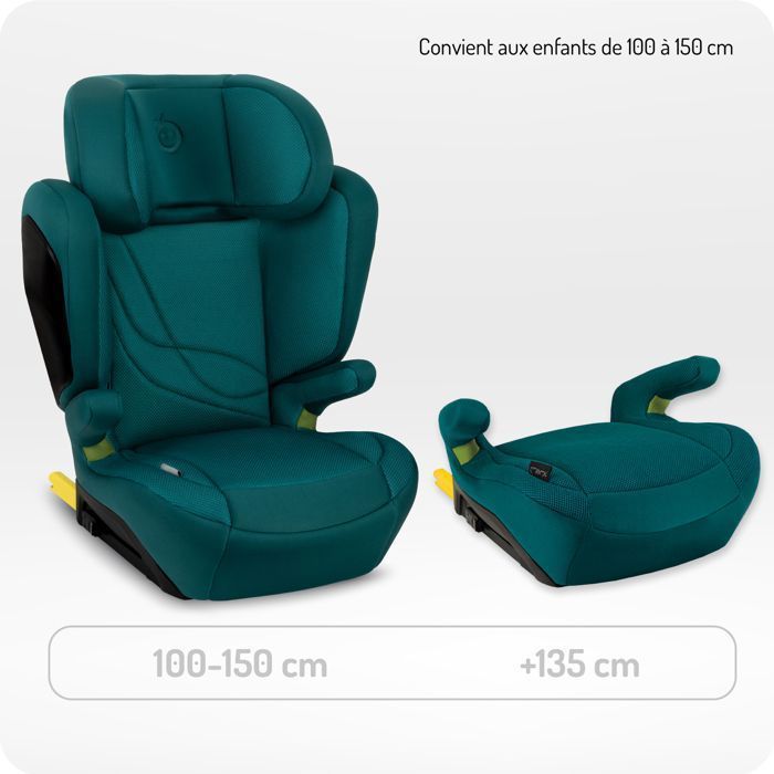 MoMi MEI - Siège auto I-SIZE 100-150 cm - Groupe 2/3 - ISOFIX - Dossier réglable 9 positions - Jusqu’à 36 kg - Vert