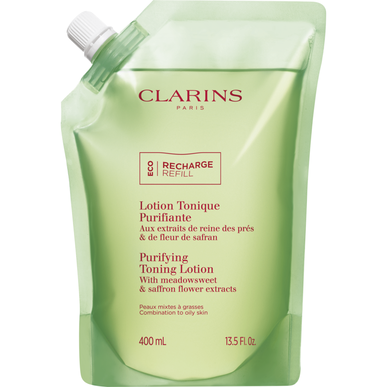 Clarins Purifying Toning Lotion mesiangervolla ja kasvojenpuhdistusvedellä seka- ja rasvoittuvalle iholle täyttöpakkaus 400 ml