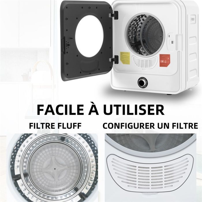seche-linge Sèche-air 3kg (4.5kg max) Acier inox 830W 5 programmes Filtre multi Protection surchauffe Mur