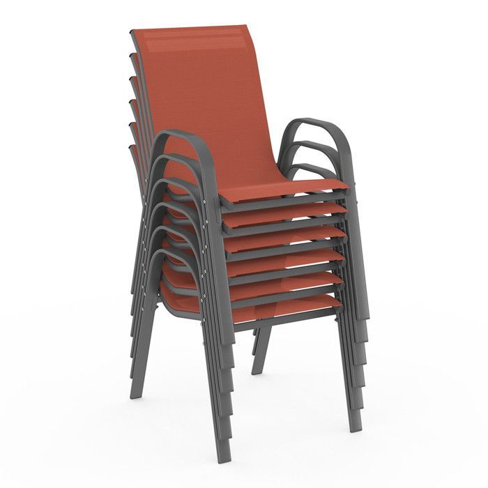 Conjunto de muebles de jardín IDMARKET MADRID: mesa de 150 cm y 6 sillas apilables de terracota.