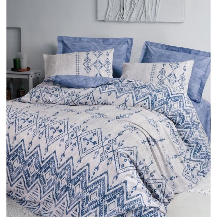 Juego de ropa de cama: 1 funda nórdica de 220 x 240 cm + 2 fundas de almohada de 60 x 60 cm - 100 % algodón reforzado - Azul