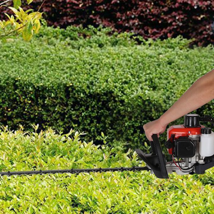 Benzin-Heckenschere, 740 W, 26 cm³, 1,9 PS, 7500 U/min, austauschbares Doppelschneidmesser mit 60 cm Schnittbreite
