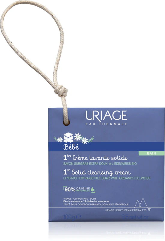 Uriage Bébé 1st Creme de Limpeza Sólido, sabonete cremoso para pele delicada e macia.