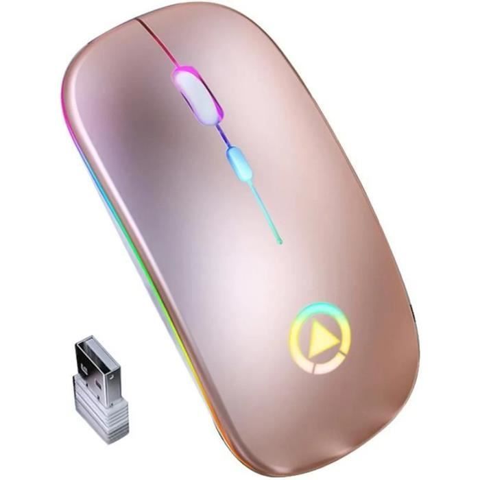 Ratón inalámbrico - Portátil - Rosa - Recargable - Silencioso - Retroiluminado