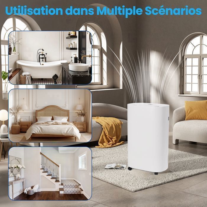 Déshumidificateur d'Air Électrique 30L/Jour - 50m² - 450W - Réservoir 6.5L, Déshumidification/Séchage/Ventilation, Salon/Cave, Blanc