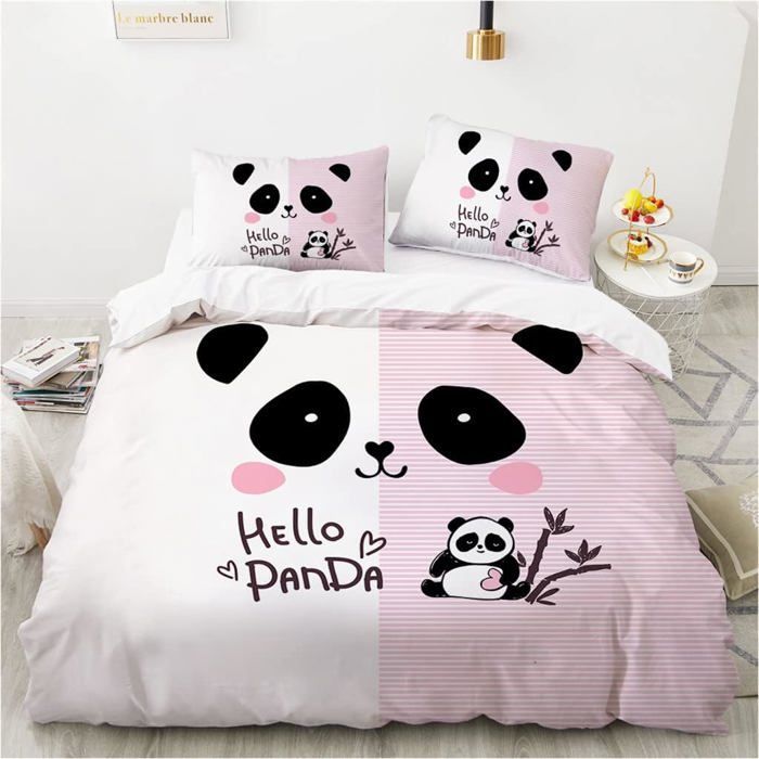 Funda nórdica de panda gigante, juego de ropa de cama infantil, suave y cómoda, funda nórdica de 200x200 cm para niñas con 2 fundas de almohada de 65x65 cm.