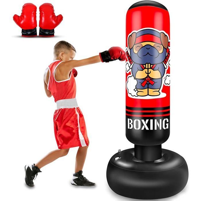Saco de boxeo infantil de 165 cm, inflable, con guantes de boxeo. Regalo para niños y niñas. NINJA DOG.