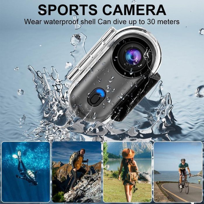 Mini Caméra de Sport 1080P WiFi, Caméra Vlog 360° Objectif Grand Angle de 120°, Camera Action IP68, 800 mAh