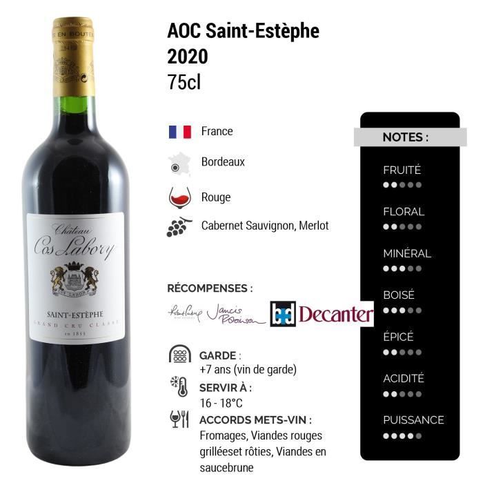 Château Cos Labory Saint-Estèphe 5° Cru Classé Rosso 2020 - Confezione da 3 x 75cl - Bordeaux AOC Vino Rosso - Decanter 91-100