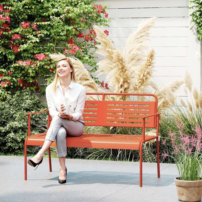 Garden bench - Outsunny - 2-seater - steel - with armrests and backrest - 121 x 64 x 84 cm - red
