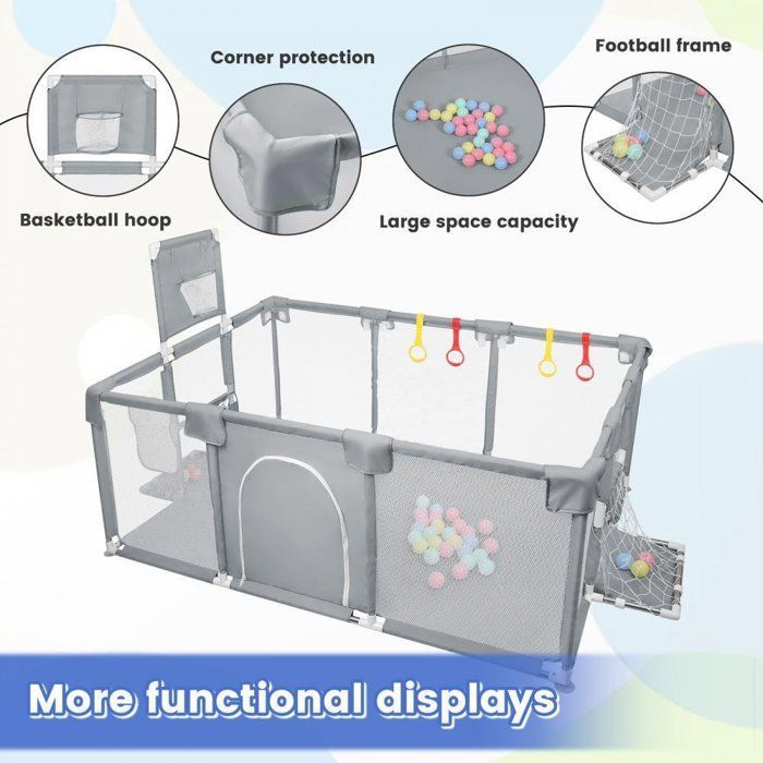 Box per bambini - MENGDA - Box per neonati - Con protezioni angolari, 50 palline, 4 anelli da tirare, 4 ventose - 180×120×66 cm