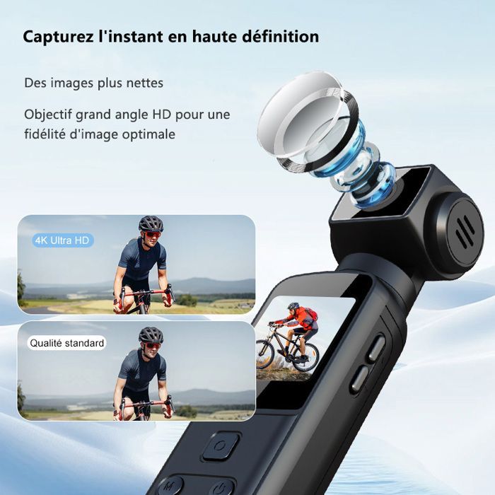 4K-UHD-Actionkamera – 270° drehbares Objektiv, WLAN, 1,3-Zoll-Bildschirm, Bildstabilisierung, Clip und Halterung – Schwarz