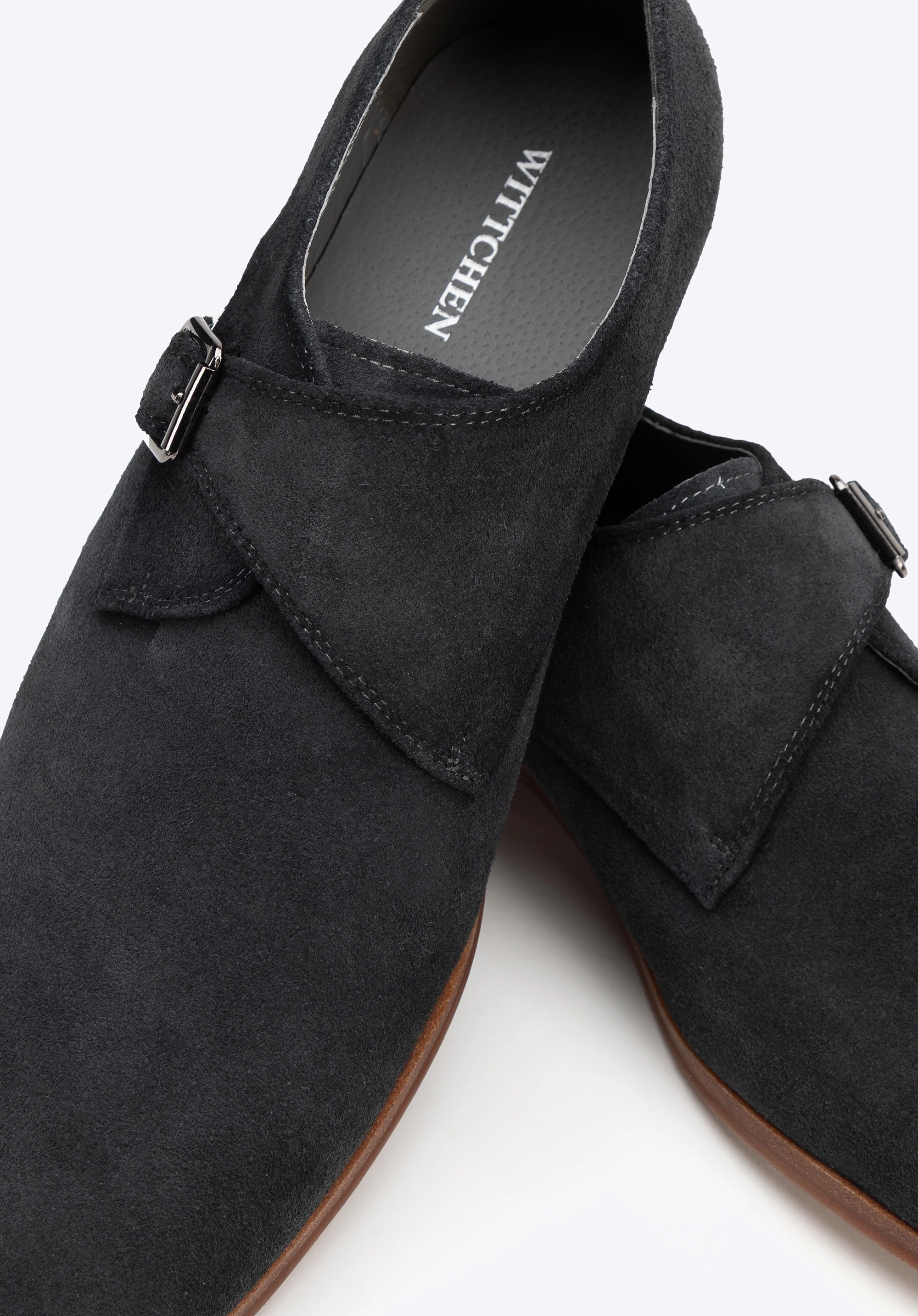 Męskie buty monki ze skóry zamszowej ciemny szary