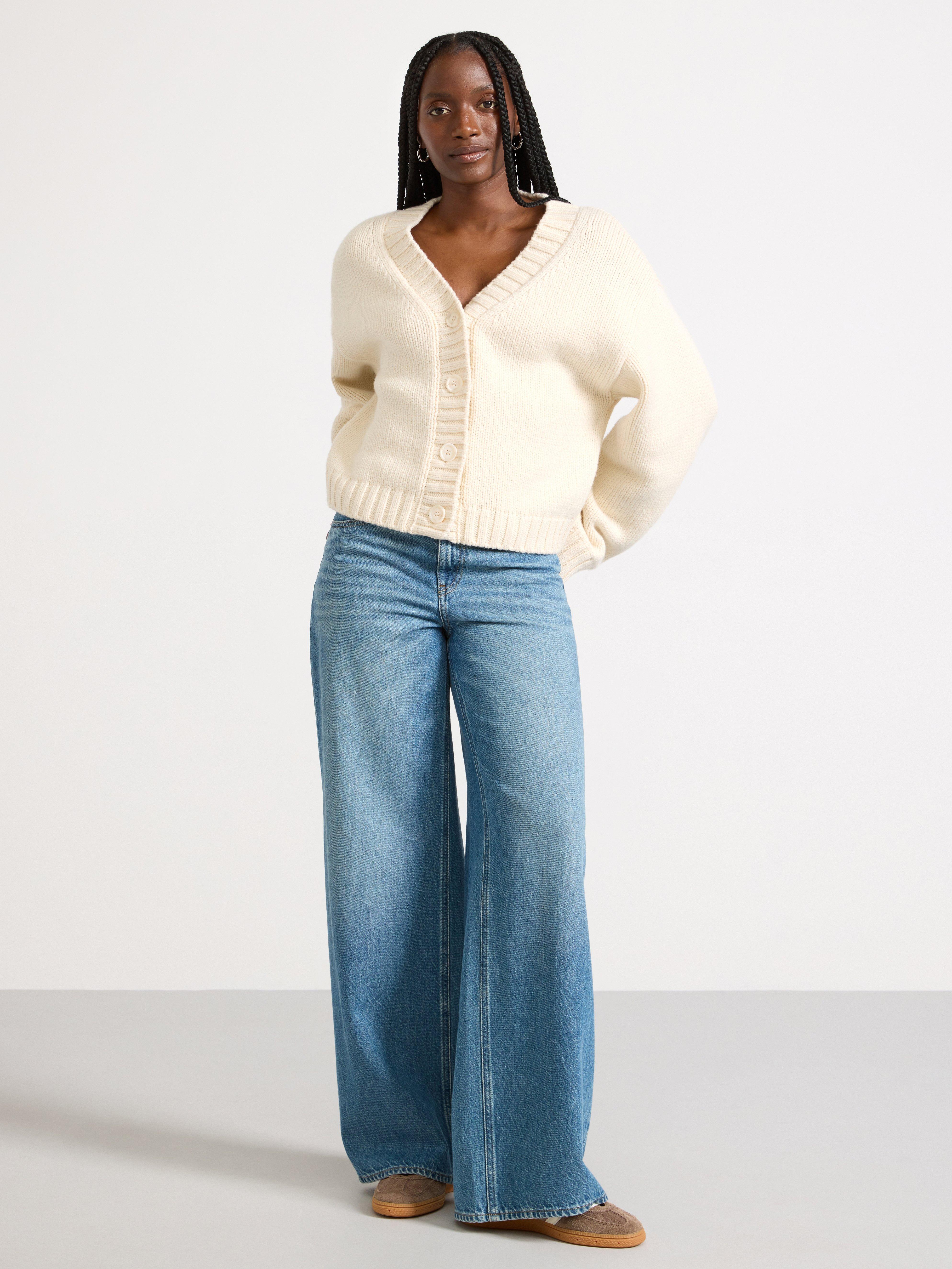 Cardigan i ullblanding i off-white