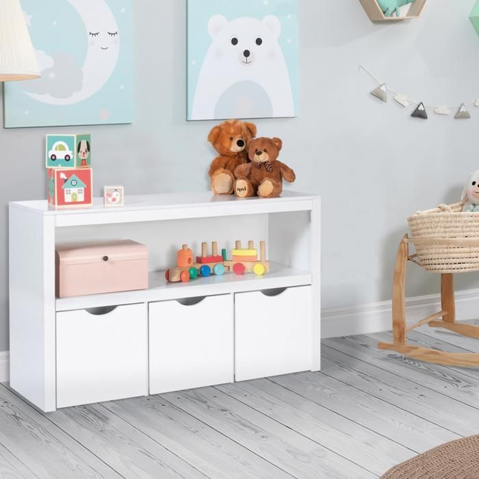 IDMARKET Meuble de rangement enfant MANA en bois blanc 3 tiroirs cubes sur roulettes