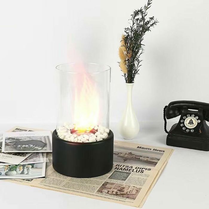 Chimenea de etanol de sobremesa, 16,5 x 16,5 x 27,5 cm, negra