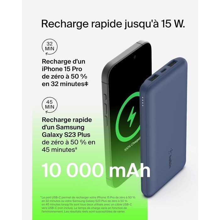 Batterie externe - BELKIN - 10 000 mAh - Bleu