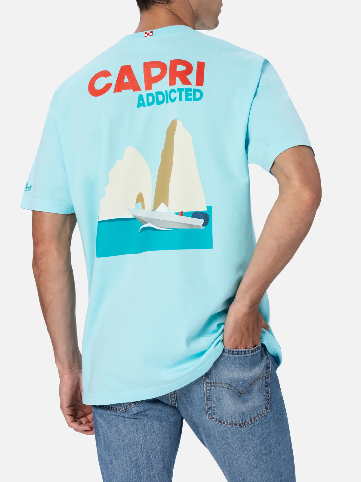 Camiseta masculina de algodão com estampa de cartão postal 