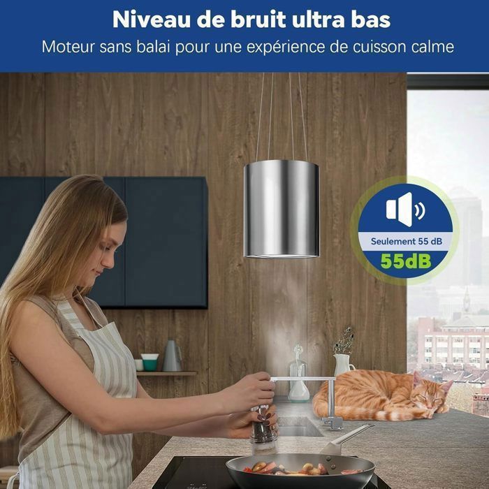 Afzuigkap - Eilandafzuigkap - 3 snelheden - centrale keukeneilandafzuigkap - 700 m³/u - 2 koolstoffilters - Energieklasse A+