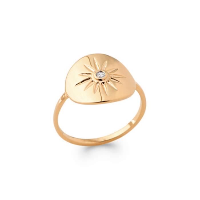 Bague - KBC - Disque Soleil de Vergina - Plaqué Or - Oxyde de Zirconium - 15mm