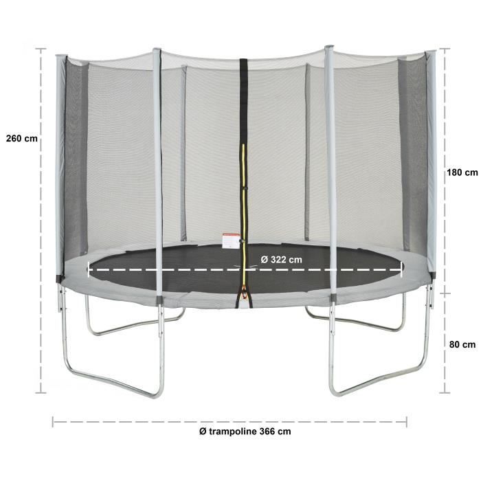 KANGUI Maxi Eco Trampoline Ø 360 cm Grey - Net, Ladder, Protective Cover