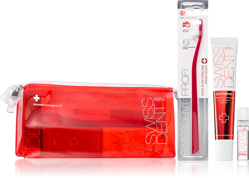 Kit de Emergência Swissdent Vermelho: Kit de cuidados dentais para clareamento seguro e proteção do esmalte.