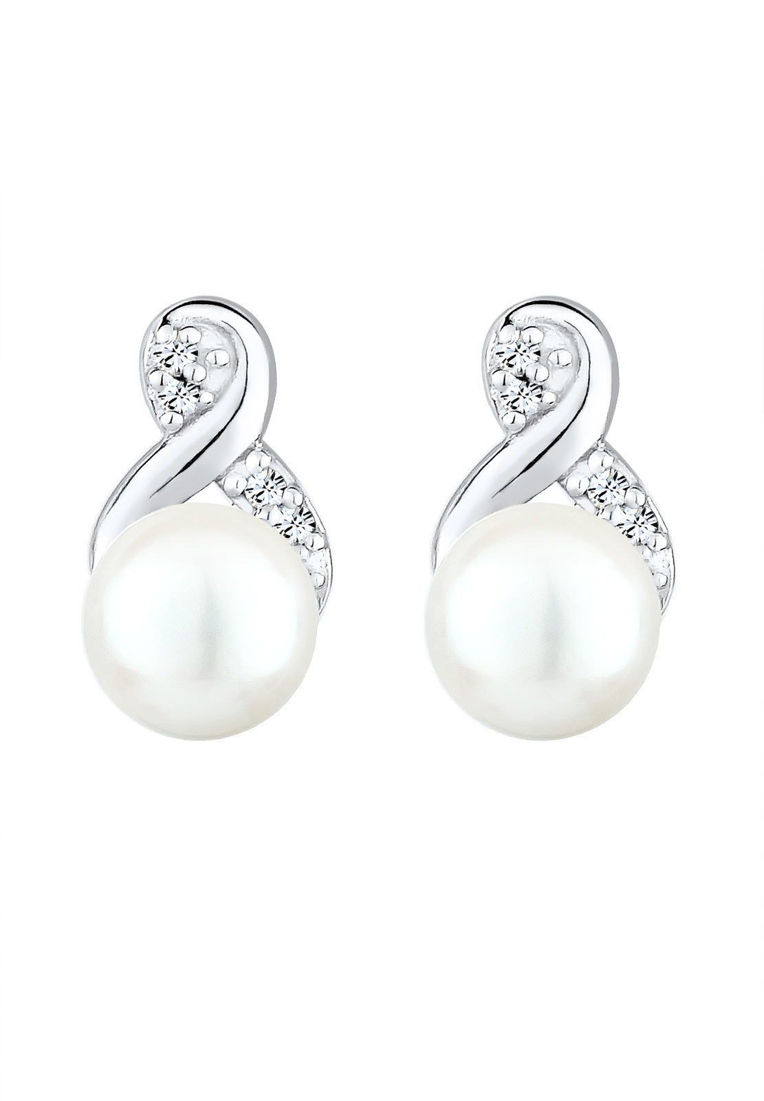 Elli Femmes Clous d'oreilles Infinity Élégant avec Perle de Culture d'Eau Douce et Cristaux en Argent Sterling 925