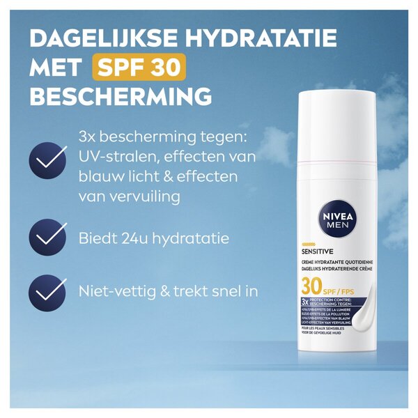 NIVEA Men LSF 30 Sensitive Tägliche Schützende Feuchtigkeitscreme<br>50ml - Für empfindliche Haut